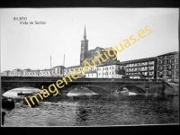 Sestao - Vista puente sobre el río Cadagua é Iglesia del Carmen